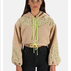 NWT For Love & Lemons Shearling Cropped Hoodie